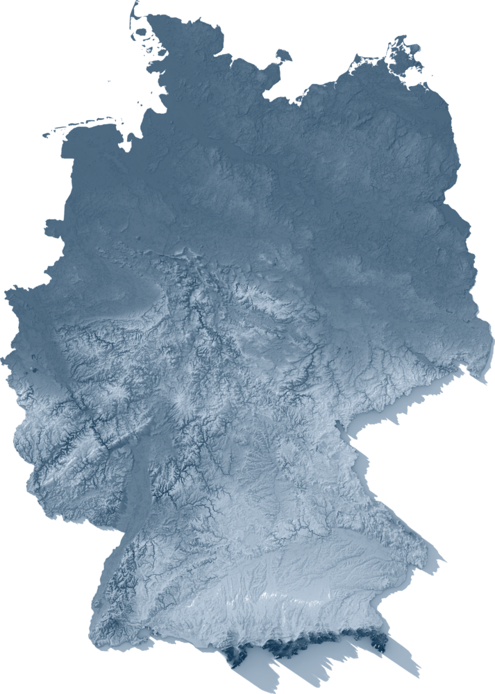 Deutschlandkarte als Geländerelief in Blautönen